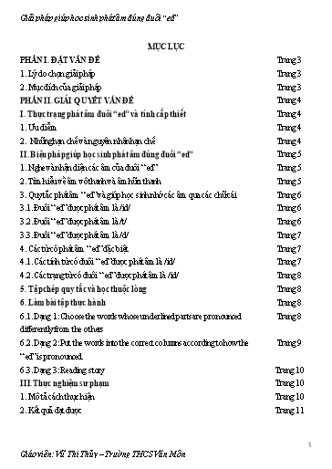 Sáng kiến kinh nghiệm Giải pháp giúp học sinh phát âm đúng đuôi ed tại Trường THCS Văn Môn