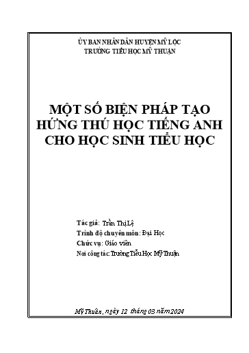 Sáng kiến kinh nghiệm Một số biện pháp tạo hứng thú học Tiếng Anh cho học sinh Trường Tiểu Học Mỹ Thuận