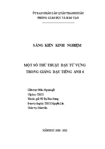 Sáng kiến kinh nghiệm Một số thủ thuật dạy từ vựng trong giảng dạy Tiếng Anh 6