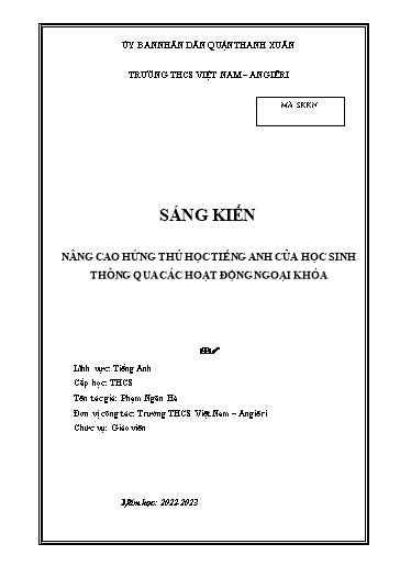 Sáng kiến kinh nghiệm Nâng cao hứng thú học Tiếng Anh của học sinh thông qua các hoạt động ngoại khóa