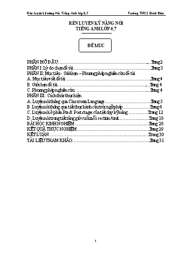 Sáng kiến kinh nghiệm Rèn luyện kỹ năng nói Tiếng Anh Lớp 6+7 tại Trường THCS Bình Đức