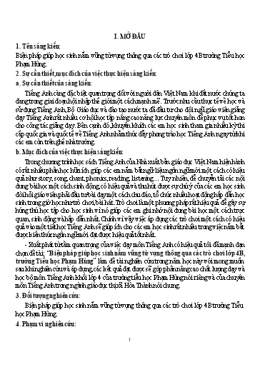 SKKN Biện pháp giúp học sinh nắm vững từ vựng thông qua các trò chơi Lớp 4B Trường Tiểu học Phạm Hùng