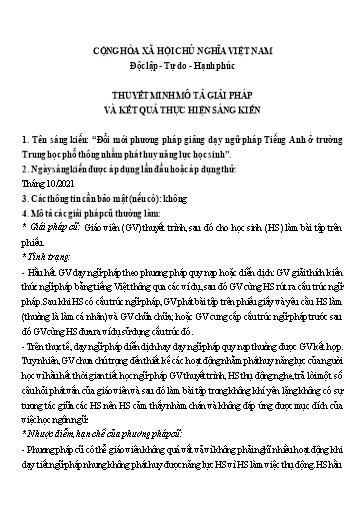 SKKN Đổi mới phương pháp giảng dạy ngữ pháp Tiếng Anh ở Trường Trung học phổ thông nhằm phát huy năng lực học sinh