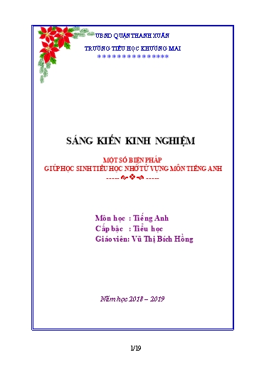 SKKN Một số biện pháp giúp học sinh Tiểu học nhớ từ vựng môn Tiếng Anh tại Trường Tiểu học Khương Mai