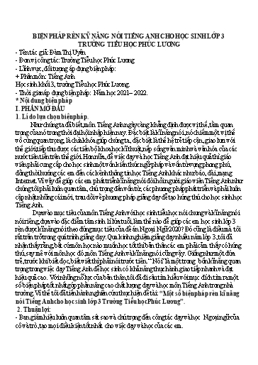 SKKN Một số biện pháp rèn kĩ năng nói Tiếng Anh cho học sinh Lớp 3 Trường Tiểu học Phúc Lương