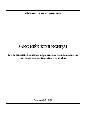 SKKN Một số hoạt động ngoài việc dạy học nhằm nâng cao chất lượng dạy học Tiếng Anh trên địa bàn