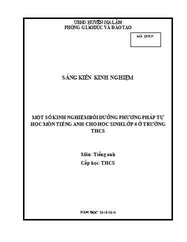 SKKN Một số kinh nghiệm bồi dưỡng phương pháp tự học môn Tiếng Anh cho học sinh Lớp 6 ở Trường THCS