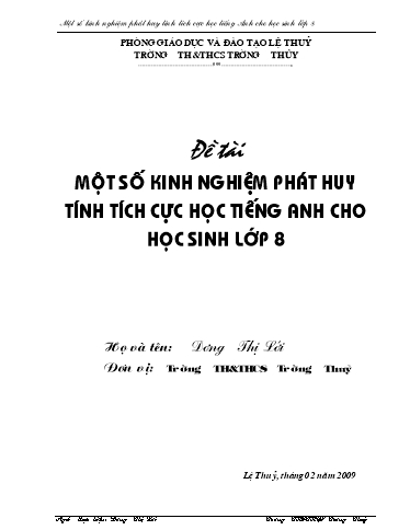 SKKN Một số kinh nghiệm phát huy tính tích cực học Tiếng Anh cho học sinh Lớp 8 tại Trường TH&THCS Trường Thủy