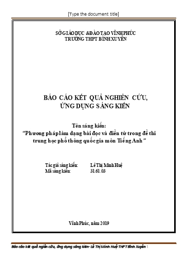 SKKN Phương pháp làm dạng bài đọc và điền từ trong đề thi trung học phổ thông quốc gia môn Tiếng Anh tại Trường THPT Bình Xuyên