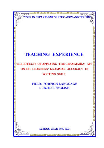 SKKN The effects of applying the grammarly app on efl learners’ grammar accuracy in writing skill at Nam Dan I High School