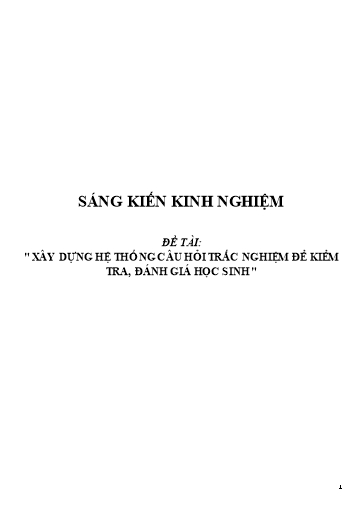 SKKN Xây dựng hệ thống câu hỏi trắc nghiệm để kiểm tra, đánh giá học sinh môn Tiếng Anh THCS