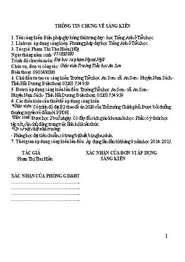 Sáng kiến kinh nghiệm Biện pháp gây hứng thú trong dạy - Học Tiếng Anh ở Trường Tiểu học An Sơn