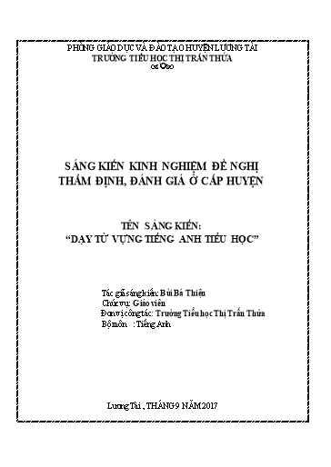 Sáng kiến kinh nghiệm Dạy từ vựng Tiếng Anh Tiểu học tại Trường Tiểu học Thị Trấn Thứa