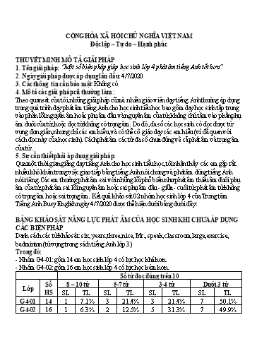 Sáng kiến kinh nghiệm Một số biện pháp giúp học sinh Lớp 4 phát âm Tiếng Anh tốt hơn