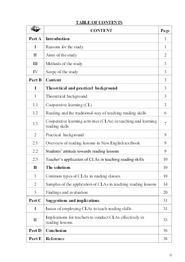 SKKN Applying Cooperative Learning Activities (CLAs) to improve students’ reading skills in High School