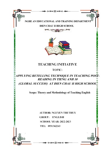 SKKN Applying retelling technique in teaching post - Reading in Tieng Anh 10 (Global success) at Dien Chau II High School