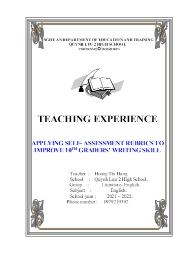 SKKN Applying self - Assessment rubrics to improve 10th graders’ writing skill at Quynh Luu 2 High School