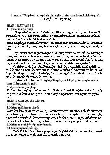 SKKN Biện pháp Giúp học sinh Lớp 3 ghi nhớ nghĩa của từ vựng Tiếng Anh hiệu quả SKKN Biện pháp Giúp học sinh Lớp 3 ghi nhớ nghĩa của từ vựng Tiếng Anh hiệu quả