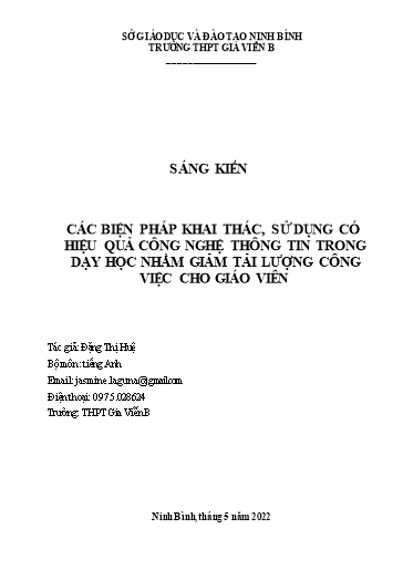SKKN Các biện pháp khai thác, sử dụng có hiệu quả công nghệ thông tin trong dạy học nhằm giảm tải lượng công việc cho giáo viên tại Trường THPT Gia Viễn B
