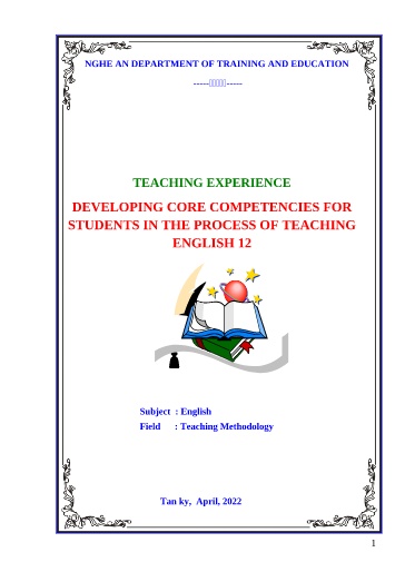 SKKN Developing core competencies for students in the process of teaching English 12 at Tan Ky High School SKKN Developing core competencies for students in the process of teaching English 12 at Tan Ky High School