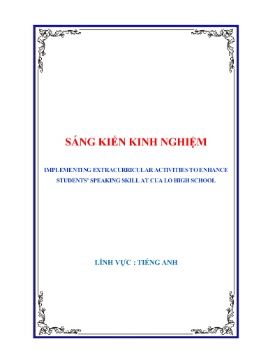 SKKN Implementing extracurricular activities to enhance students’ speaking skill at Cua Lo High School