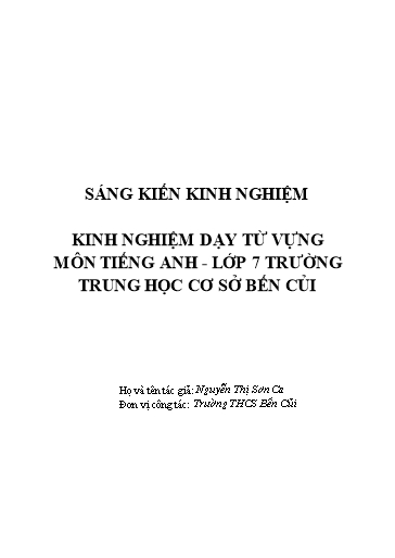 SKKN Kinh nghiệm dạy từ vựng môn Tiếng Anh Lớp 7 Trường THCS Bến Củi SKKN Kinh nghiệm dạy từ vựng môn Tiếng Anh Lớp 7 Trường THCS Bến Củi