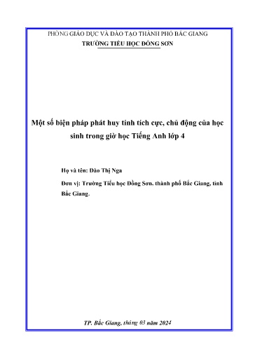 SKKN Một số biện pháp phát huy tính tích cực, chủ động của học sinh trong giờ học Tiếng Anh Lớp 4 tại Trường Tiểu học Đồng Sơn