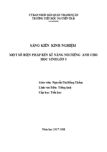 SKKN Một số biện pháp rèn kĩ năng nói Tiếng Anh cho học sinh Lớp 3 ở Trường Tiểu học Nguyễn Trãi