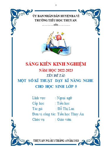 SKKN Một số kĩ thuật dạy kĩ năng nghe cho học sinh Lớp 5 tại Trường Tiểu học Thụy An