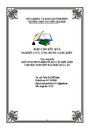 SKKN Một số kinh nghiệm về dạy câu điều kiện cho học sinh THPT đạt hiệu quả cao SKKN Một số kinh nghiệm về dạy câu điều kiện cho học sinh THPT đạt hiệu quả cao