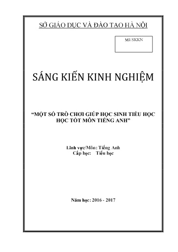 SKKN Một số trò chơi giúp học sinh tiểu học học tốt môn Tiếng Anh ở Trường Tiểu học Khương Mai