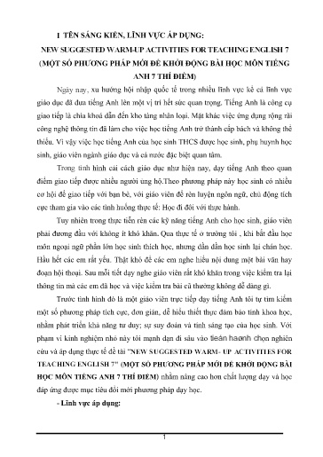SKKN New suggested warm-up activities for teaching English 7 (Một số phương pháp mới để khởi động bài học môn Tiếng Anh 7 thí điểm)