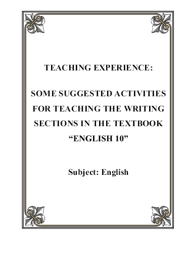 SKKN Some suggested activities for teaching the writing sections in the textbook English 10 at Dien Chau 2 High School