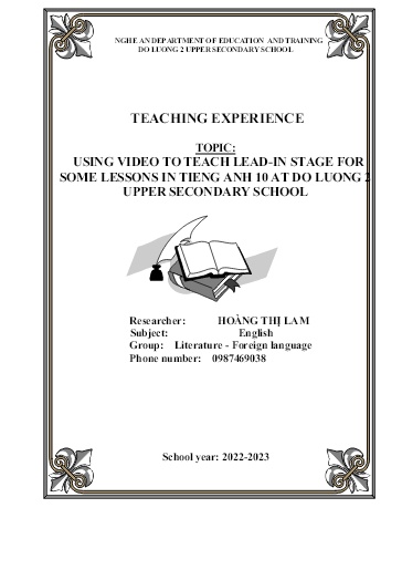 SKKN Teach lead-in stage for some lessons in Tieng Anh 10 at Do Luong 2 Upper Secondary School