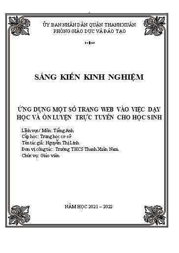 SKKN Ứng dụng một số trang web vào việc dạy học và ôn luyện trực tuyến cho học sinh tại Trường THCS Thanh Xuân Nam